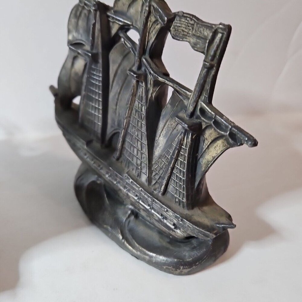 Old Ironsides Constitution 3 Mast Metal Bookends Set Of 2 1 Lb 8 Oz Each - Picture 6 of 16